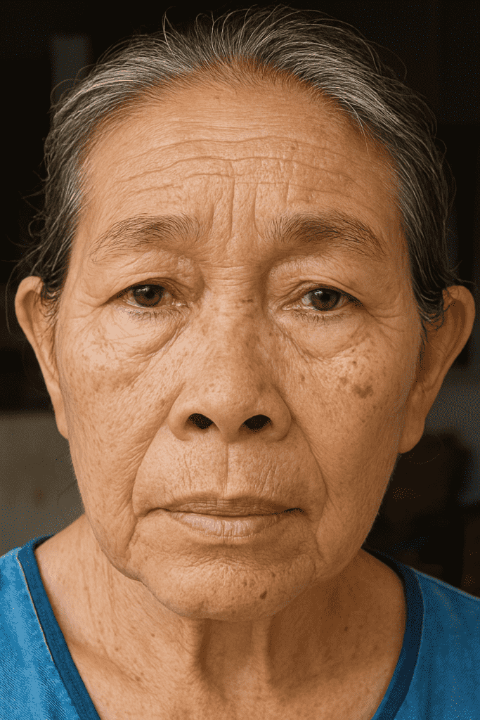 Elderly woman with a serious expression.